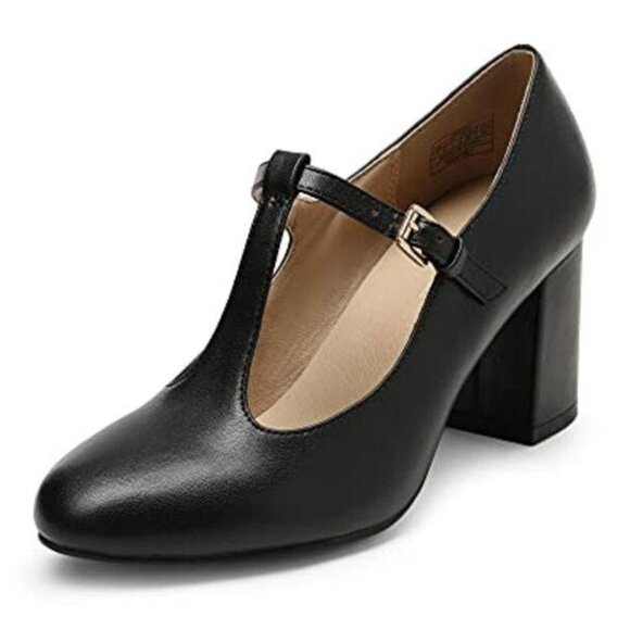 NEW Dream Pairs Women Low Chunky Heels T-Strap Mary Jane Pumps Closed Toe 8.5 - Picture 1 of 3
